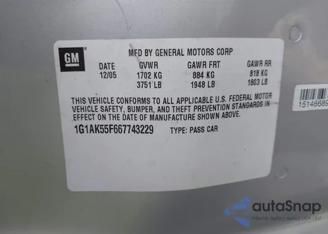 2006 Chevrolet Cobalt Ls z USA, uszkodzony, nr VIN 1G1AK55F667743229